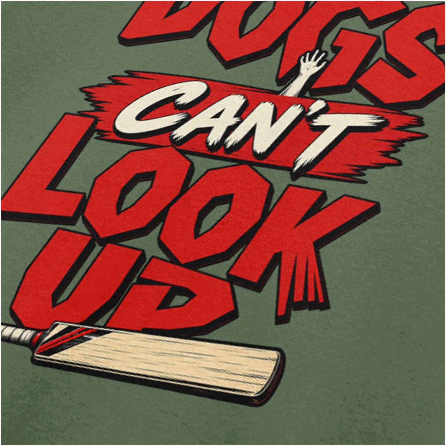 ‘Dogs can’t look up’ quote close up T-shirt in military green from Shaun of the Dead
