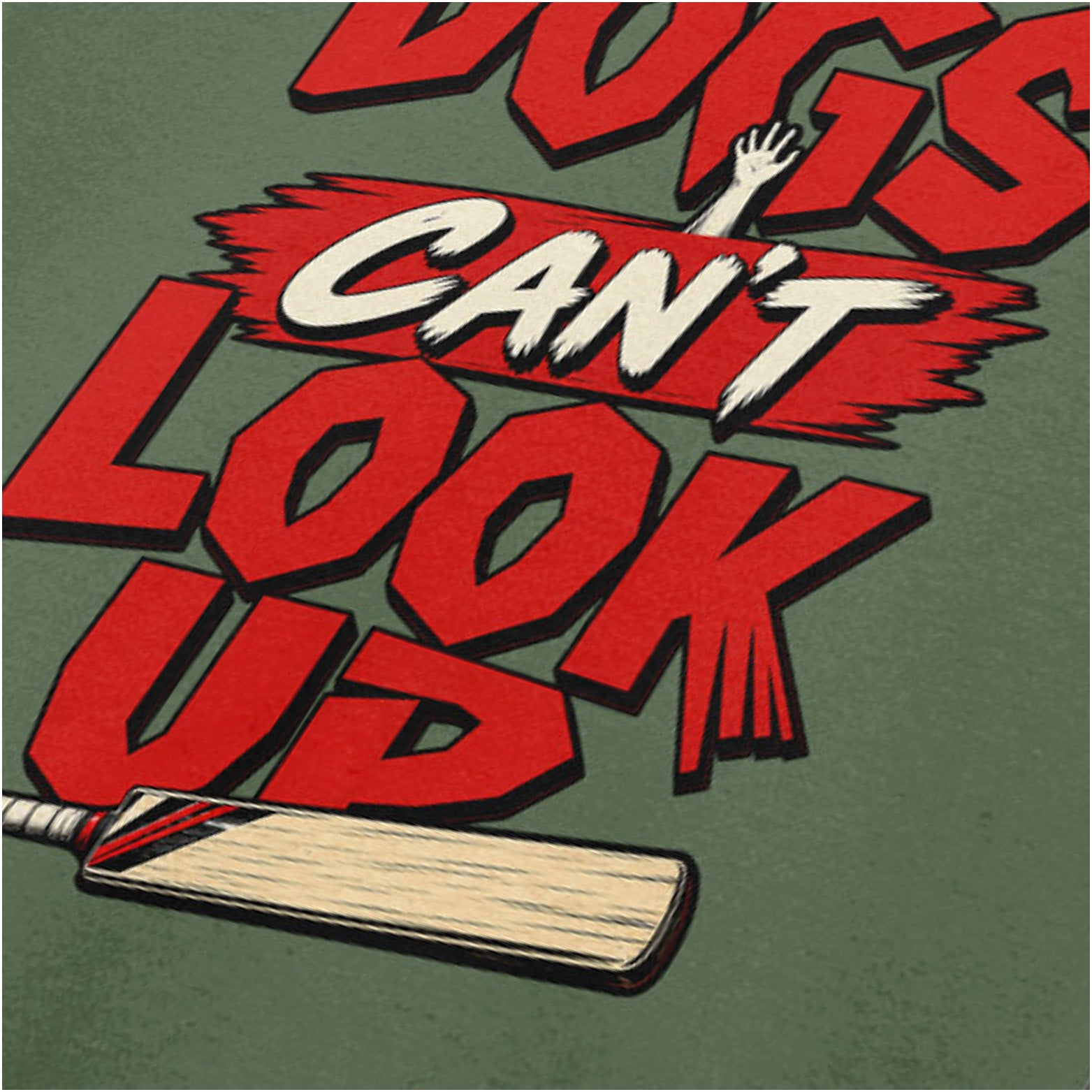 ‘Dogs can’t look up’ quote close up T-shirt in military green from Shaun of the Dead