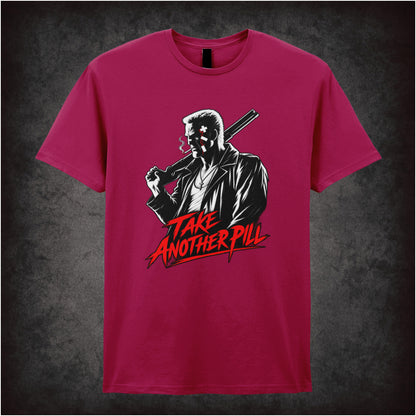 Marv face ‘take another pill’ T-shirt in cardinal red from Sin City