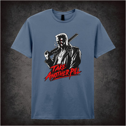 Marv face ‘take another pill’ T-shirt in indigo from Sin City