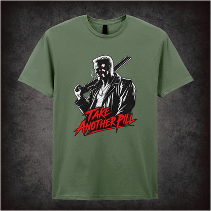 Marv face ‘take another pill’ T-shirt in military green from Sin City