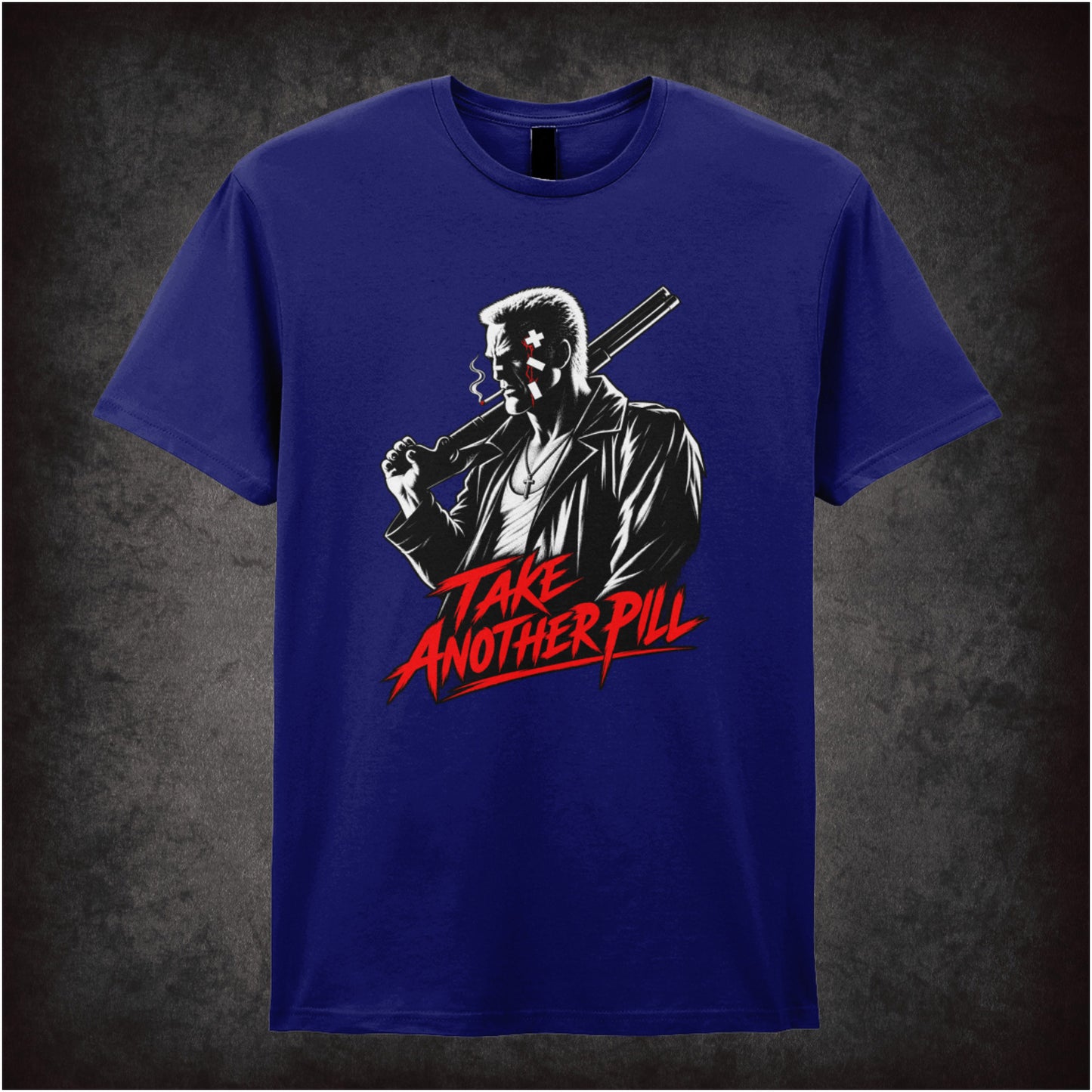 Marv face ‘take another pill’ T-shirt in navy from Sin City