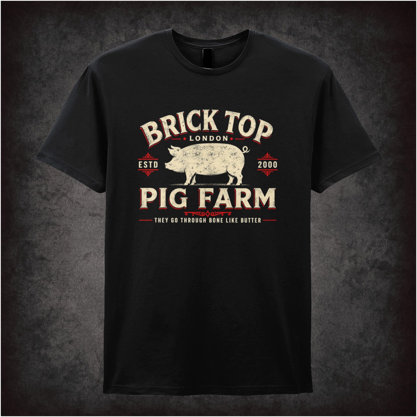 Brick Top’s Pig Farm logo T-shirt in black from Snatch