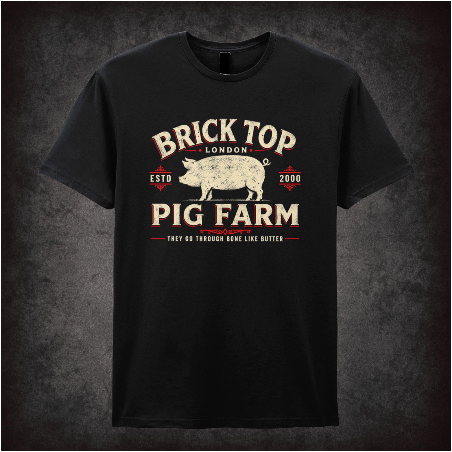 Brick Top’s Pig Farm logo T-shirt in black from Snatch