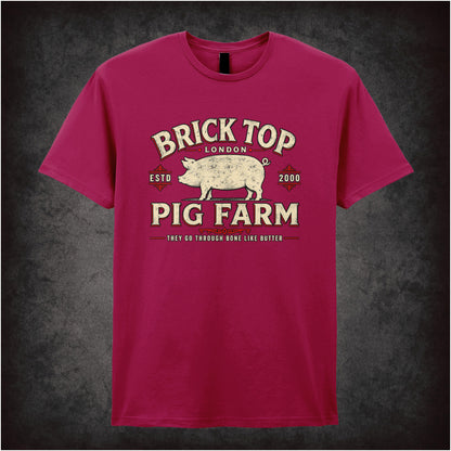 Brick Top’s Pig Farm logo T-shirt in cardinal red from Snatch