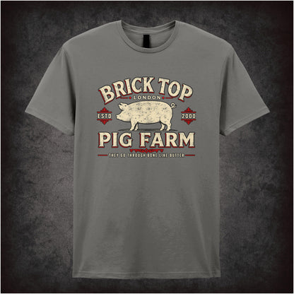 Brick Top’s Pig Farm logo T-shirt in charcoal from Snatch