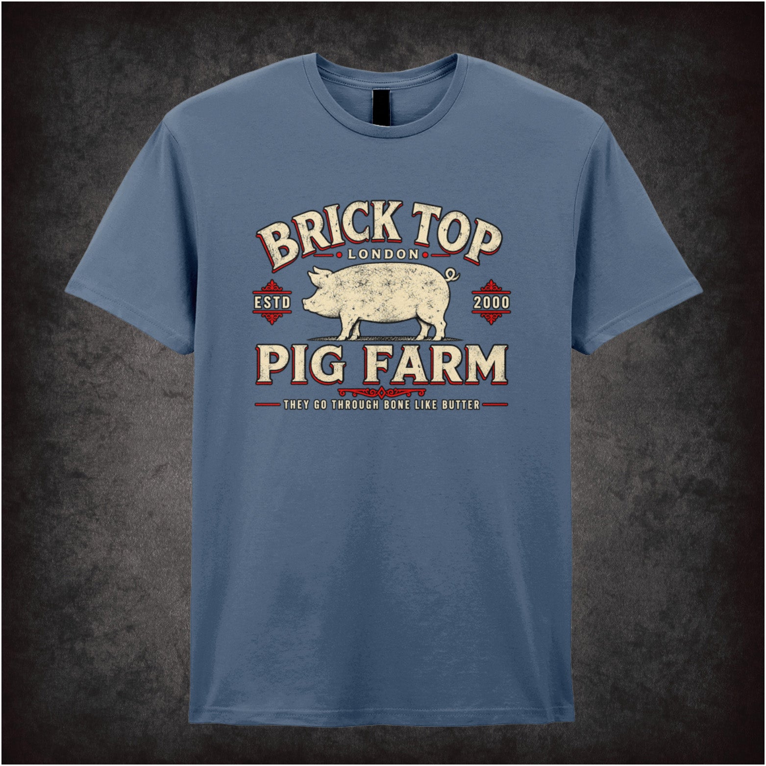 Brick Top’s Pig Farm logo T-shirt in indigo from Snatch