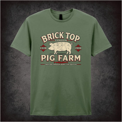 Brick Top’s Pig Farm logo T-shirt in military green from Snatch