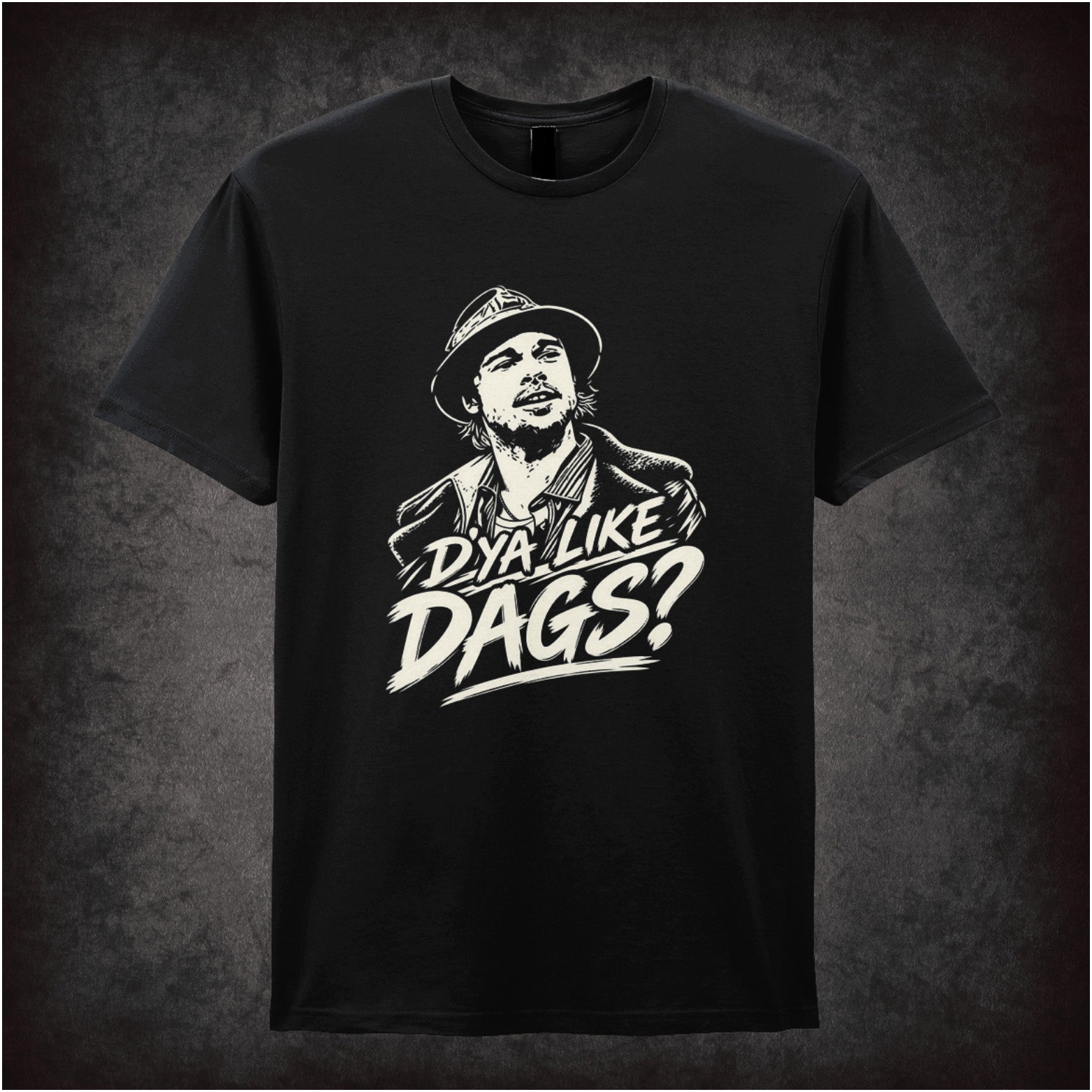 Mickey O’Neil ‘D'ya Like Dags?’ portrait T-shirt in black from Snatch
