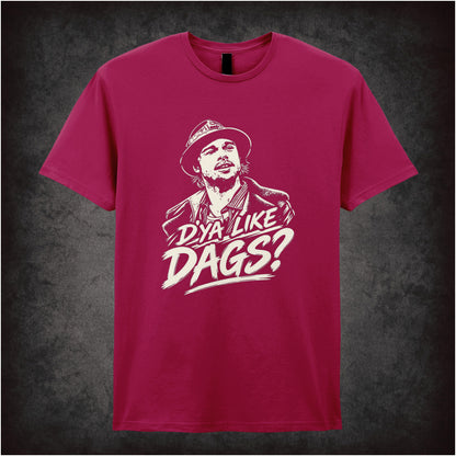 Mickey O’Neil ‘D'ya Like Dags?’ portrait T-shirt in cardinal red from Snatch
