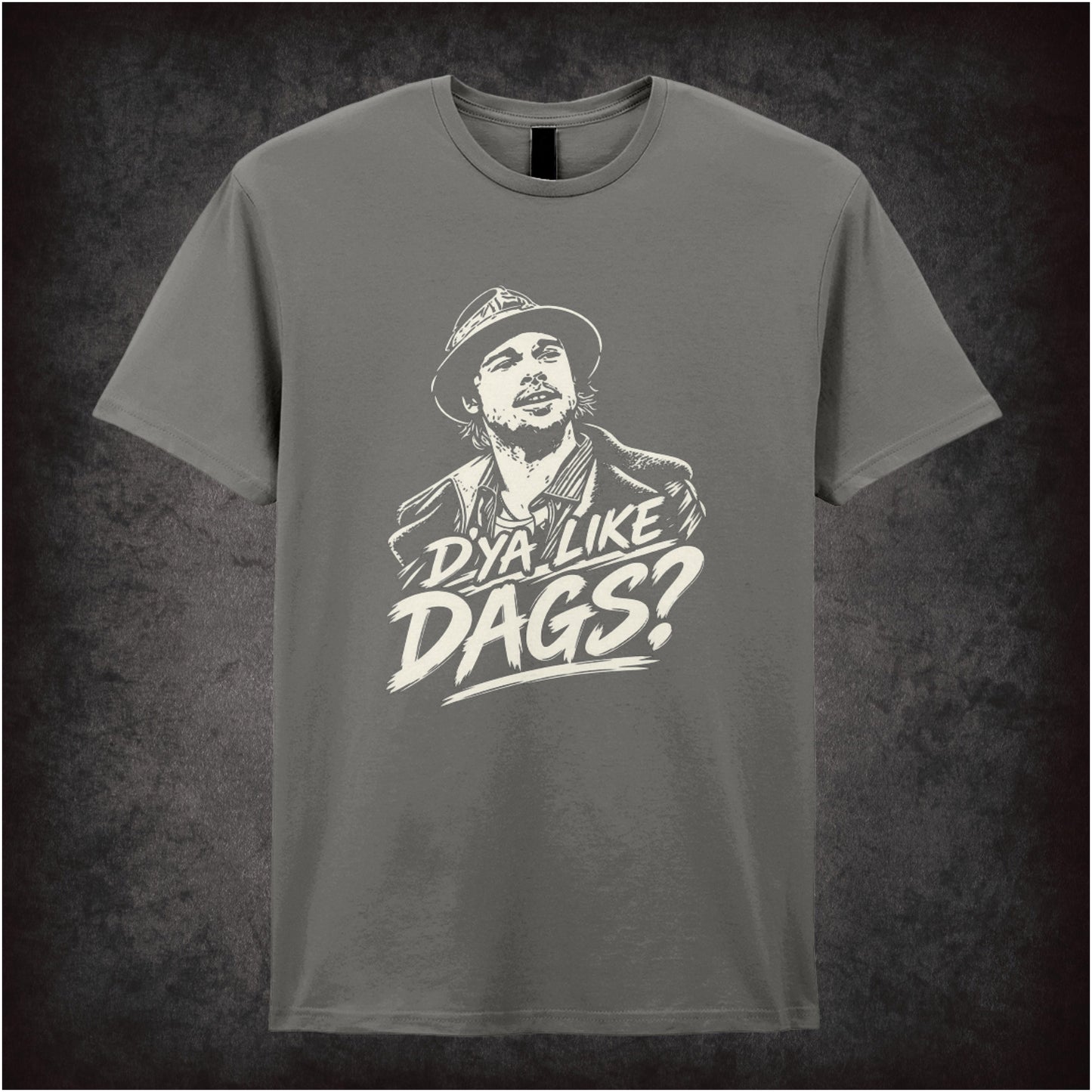 Mickey O’Neil ‘D'ya Like Dags?’ portrait T-shirt in charcoal from Snatch
