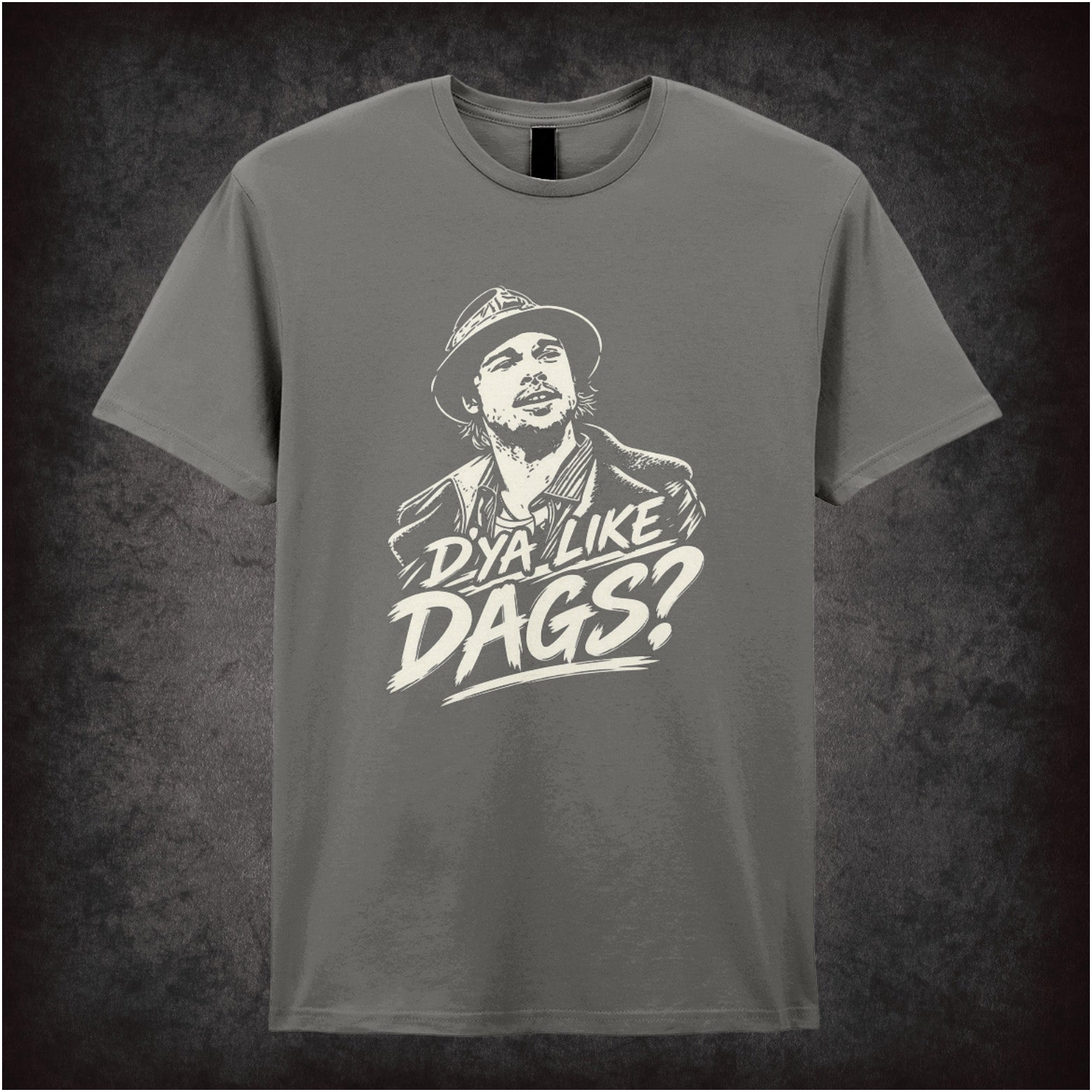 Mickey O’Neil ‘D'ya Like Dags?’ portrait T-shirt in charcoal from Snatch