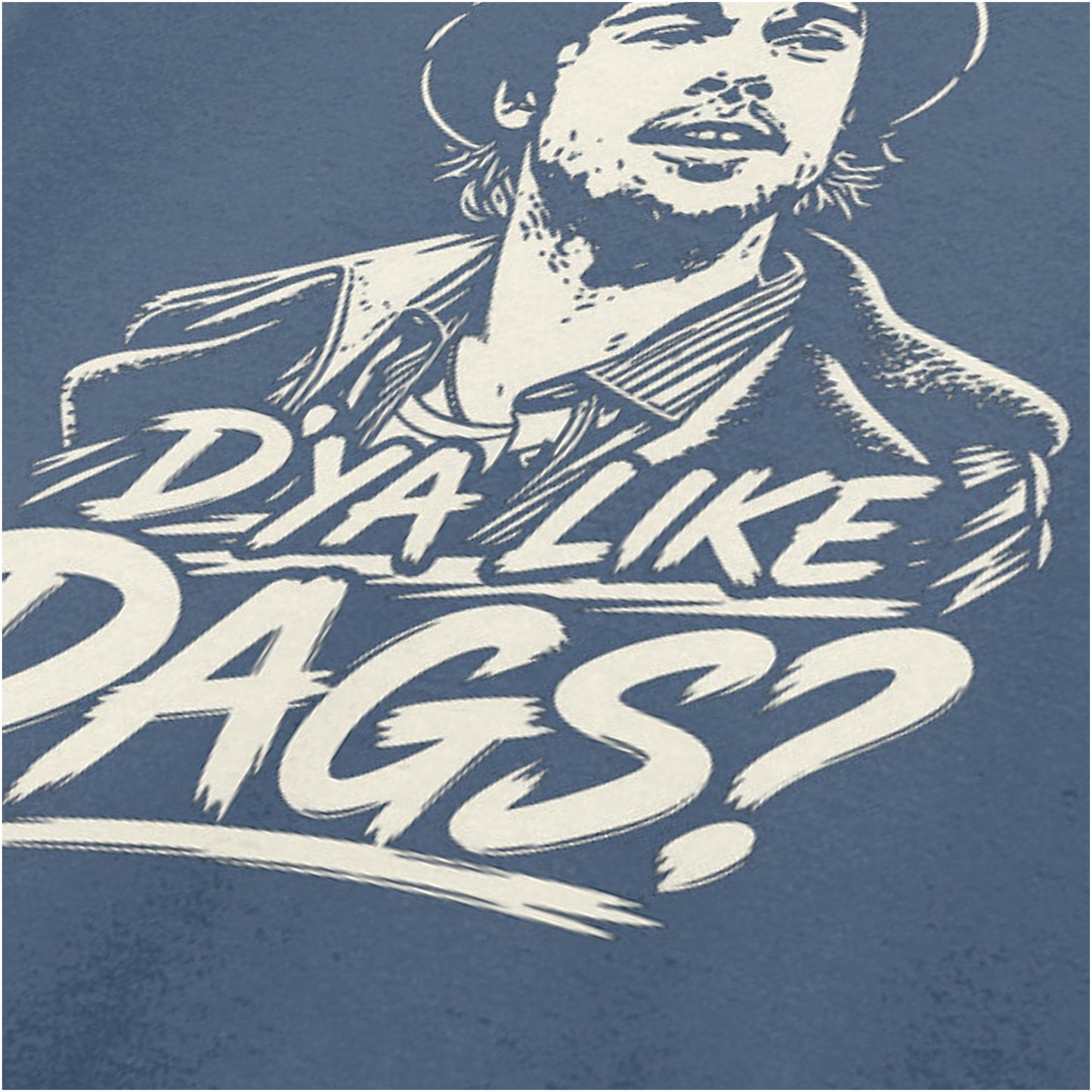 Mickey O’Neil ‘D'ya Like Dags?’ portrait close up T-shirt in indigo from Snatch