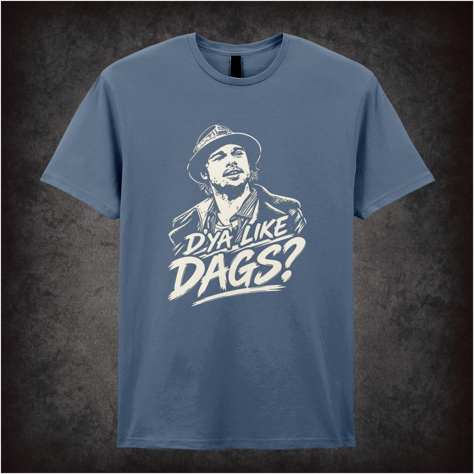 Mickey O’Neil ‘D'ya Like Dags?’ portrait T-shirt in indigo from Snatch