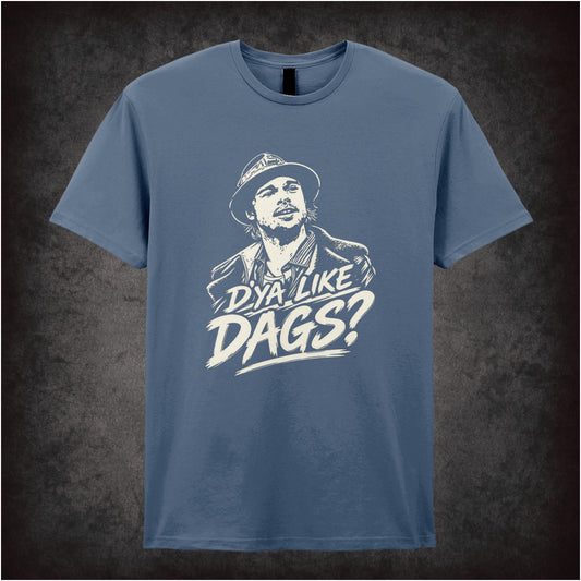Mickey O’Neil ‘D'ya Like Dags?’ portrait T-shirt in indigo from Snatch