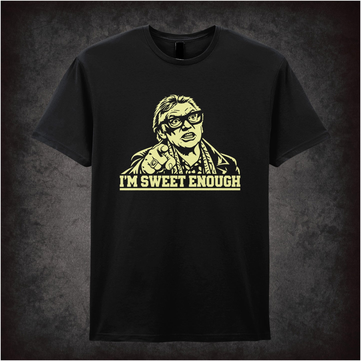 Brick Top ‘I’m sweet enough’ portrait T-shirt in black from Snatch