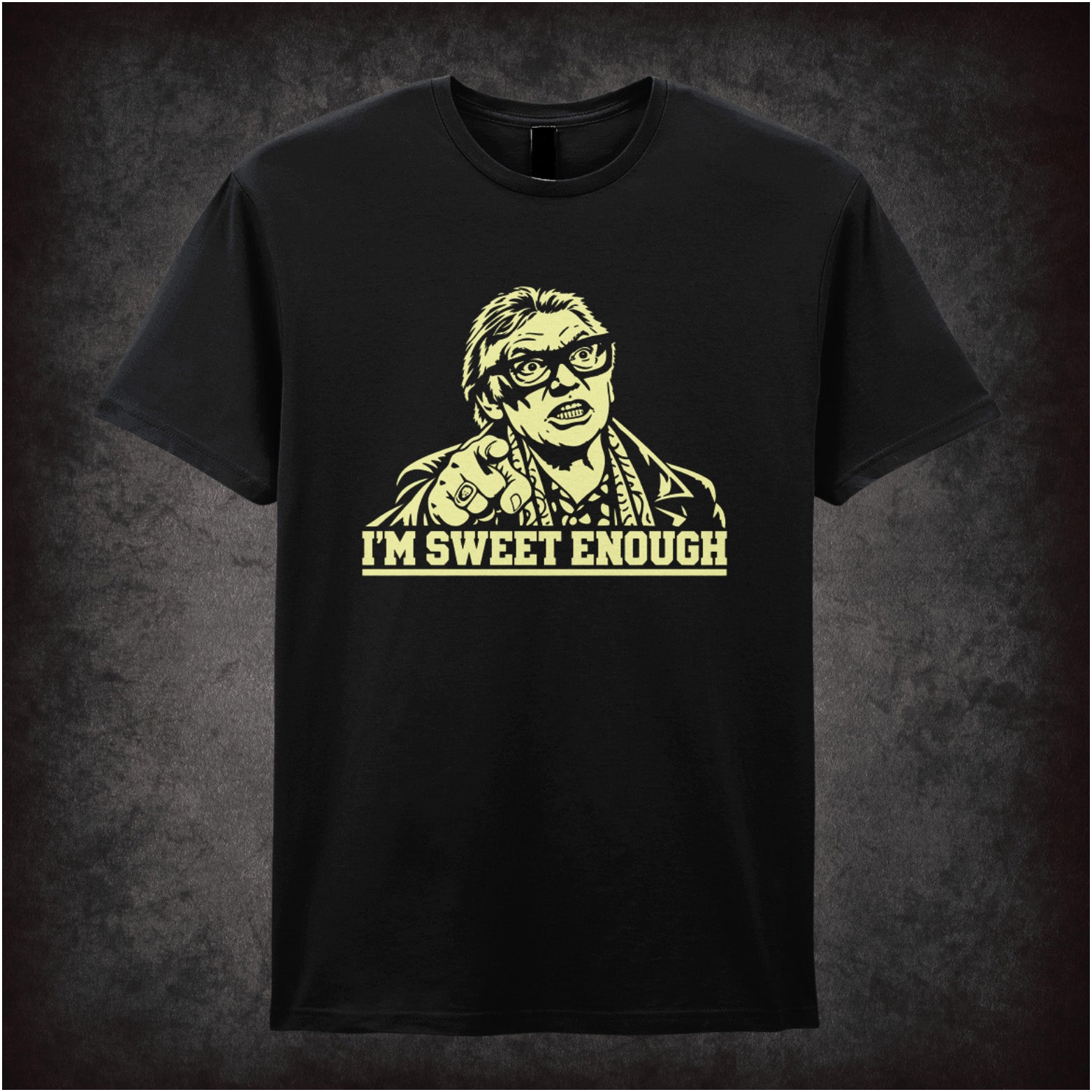Brick Top ‘I’m sweet enough’ portrait T-shirt in black from Snatch
