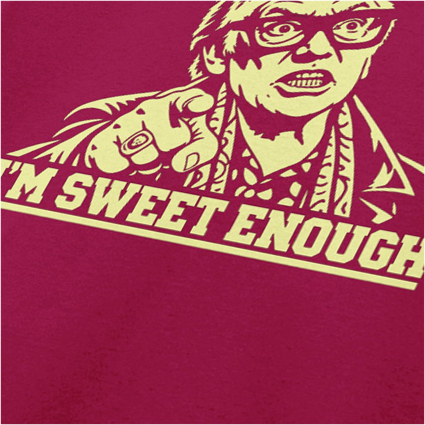 Brick Top ‘I’m sweet enough’ portrait close up T-shirt in cardinal red from Snatch