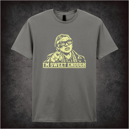 Brick Top ‘I’m sweet enough’ portrait T-shirt in charcoal from Snatch