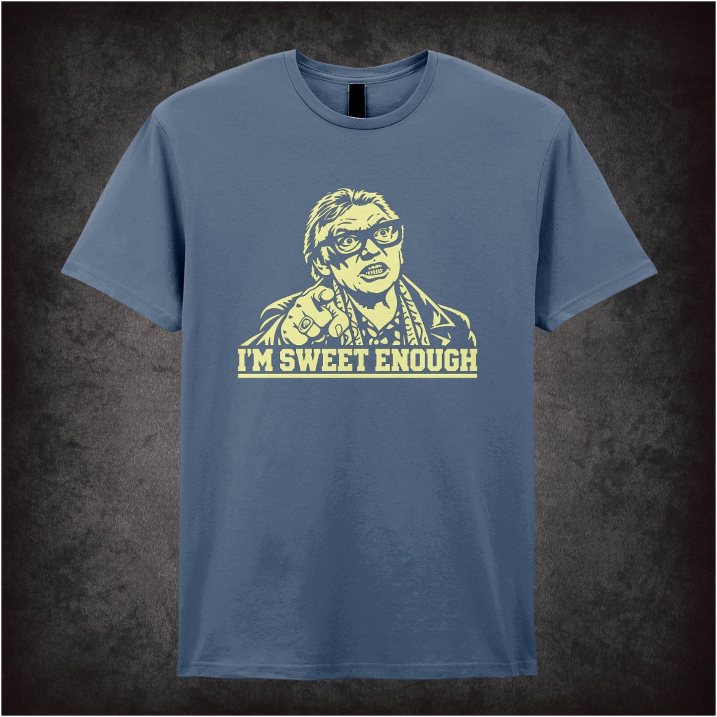 Brick Top ‘I’m sweet enough’ portrait T-shirt in indigo from Snatch