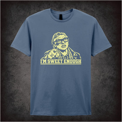 Brick Top ‘I’m sweet enough’ portrait T-shirt in indigo from Snatch
