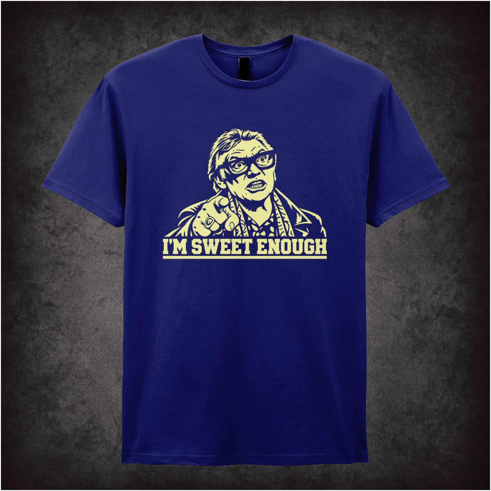 Brick Top ‘I’m sweet enough’ portrait T-shirt in navy from Snatch