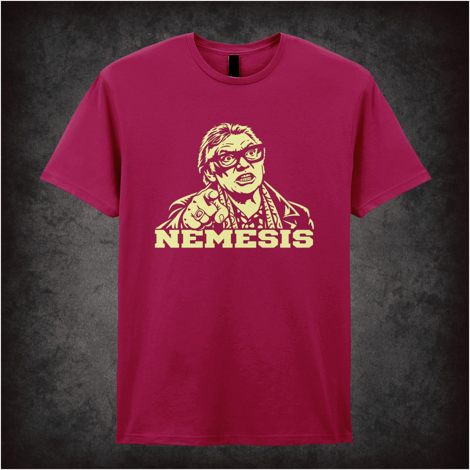 Brick Top ‘Nemesis’ portrait T-shirt in cardinal red from Snatch