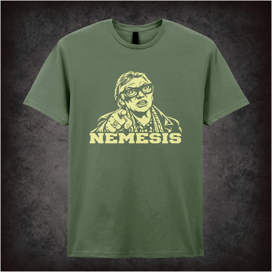 Brick Top ‘Nemesis’ portrait T-shirt in military green from Snatch
