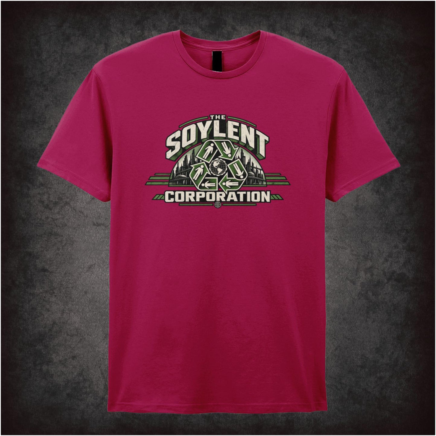 Soylent Corporation recycling logo T-shirt in cardinal red from Soylent Green
