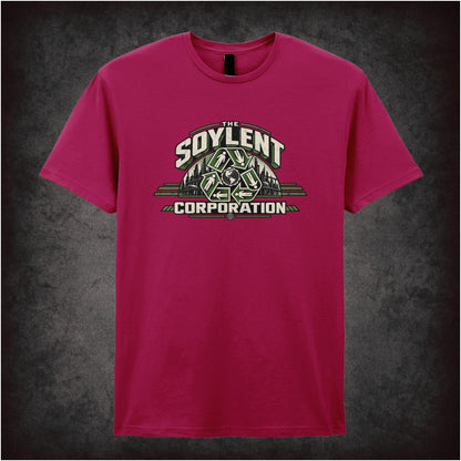Soylent Corporation recycling logo T-shirt in cardinal red from Soylent Green