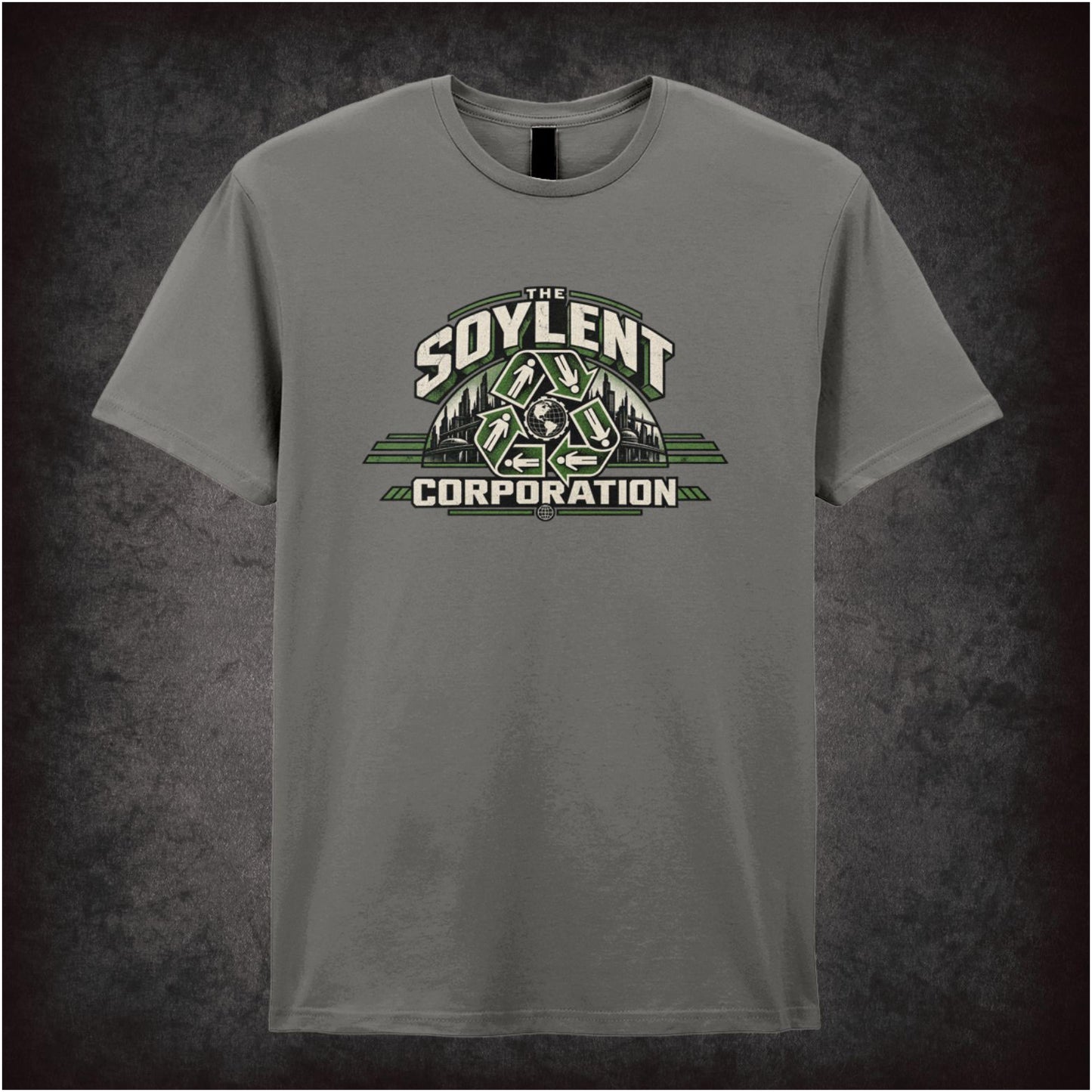 Soylent Corporation recycling logo T-shirt in charcoal from Soylent Green