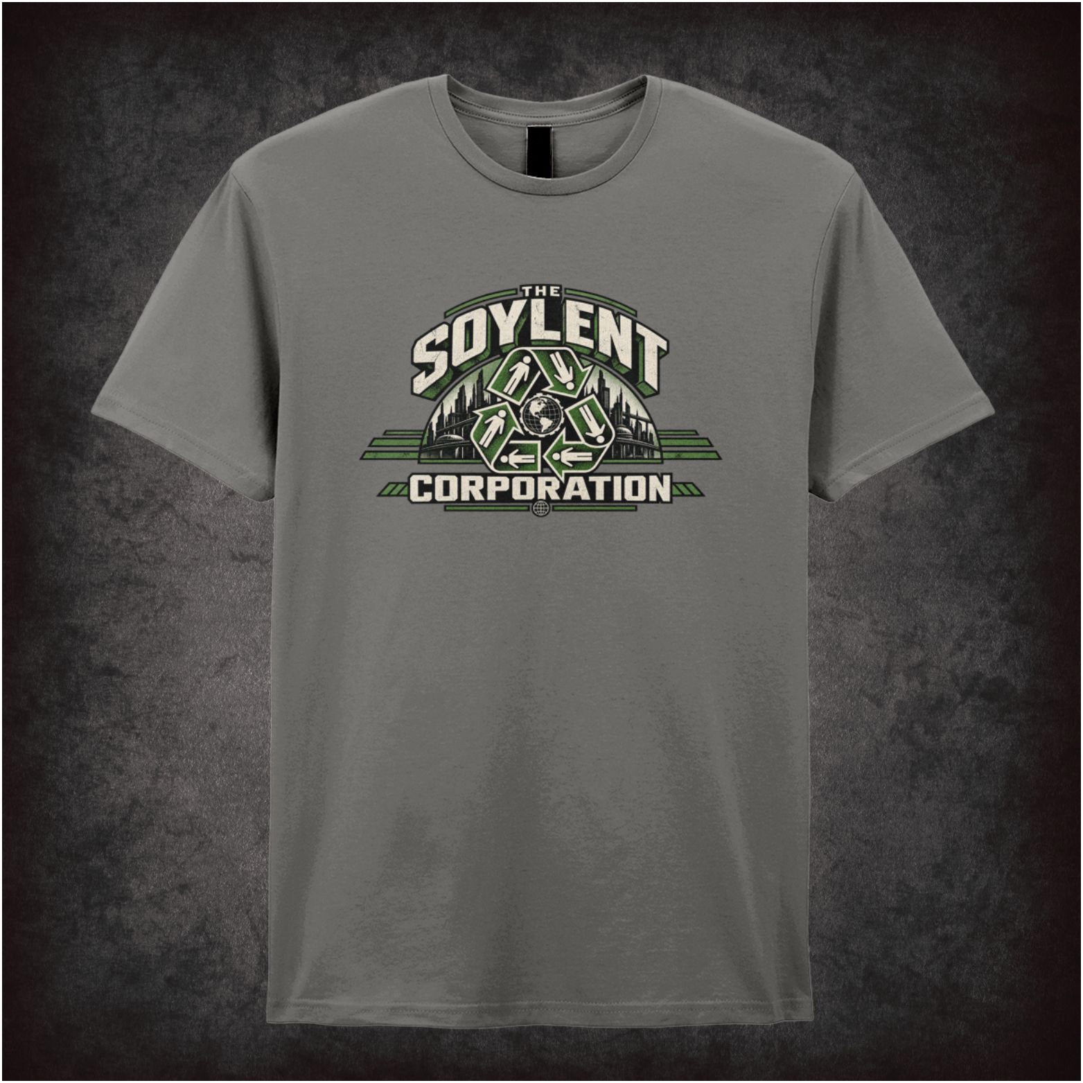 Soylent Corporation recycling logo T-shirt in charcoal from Soylent Green