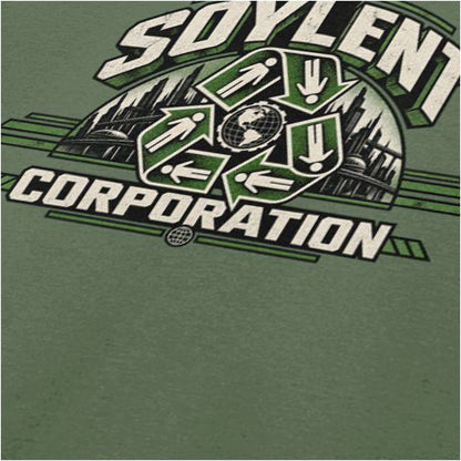 Soylent Corporation recycling logo close up T-shirt in military green from Soylent Green