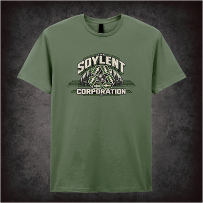 Soylent Corporation recycling logo T-shirt in military green from Soylent Green