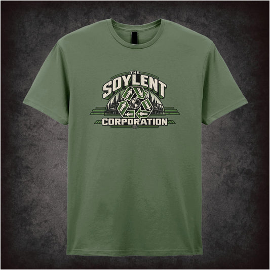 Soylent Corporation recycling logo T-shirt in military green from Soylent Green