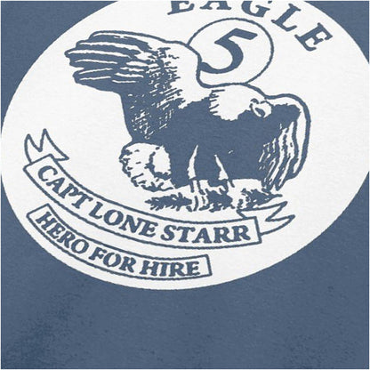 Eagle 5 Lone Starr hero for hire logo close up T-shirt in indigo from Spaceballs