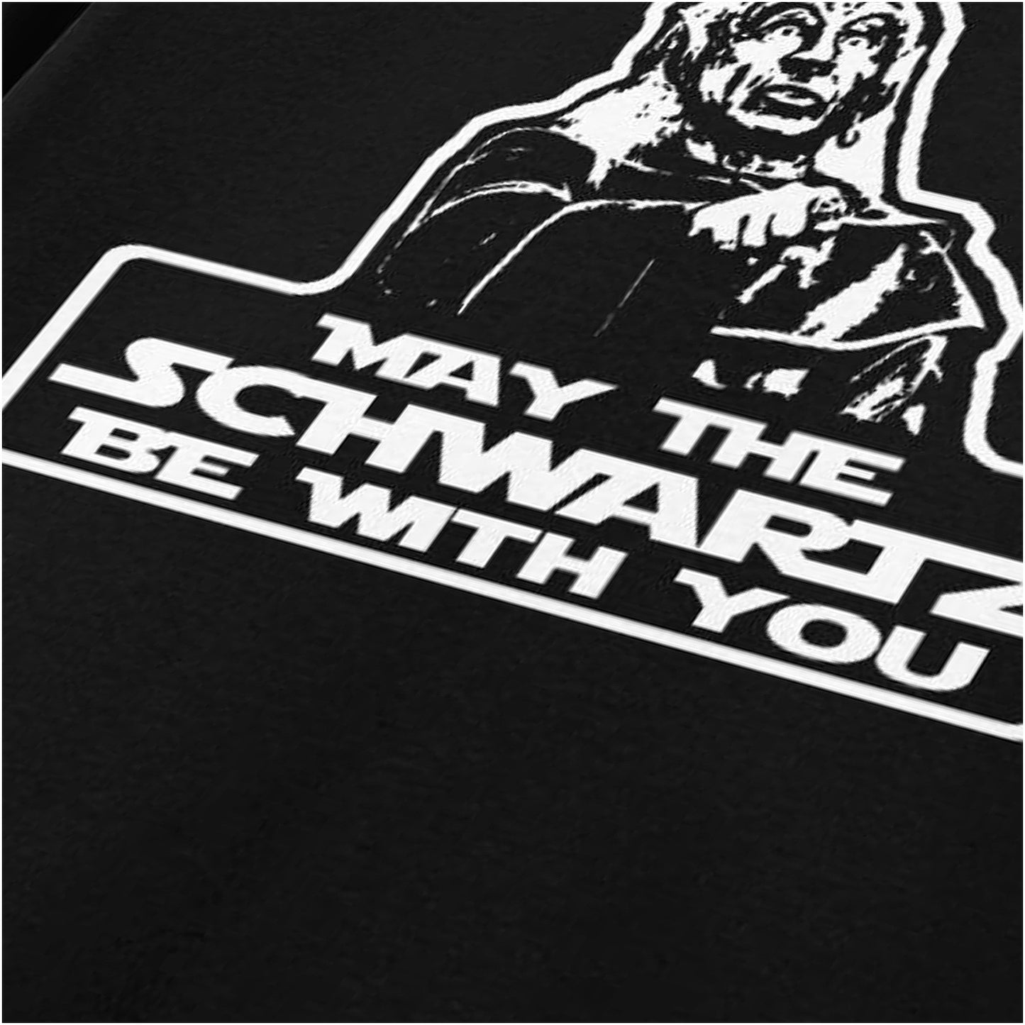 Yogurt ‘May the Schwartz be with you’ close up T-shirt in black from Spaceballs
