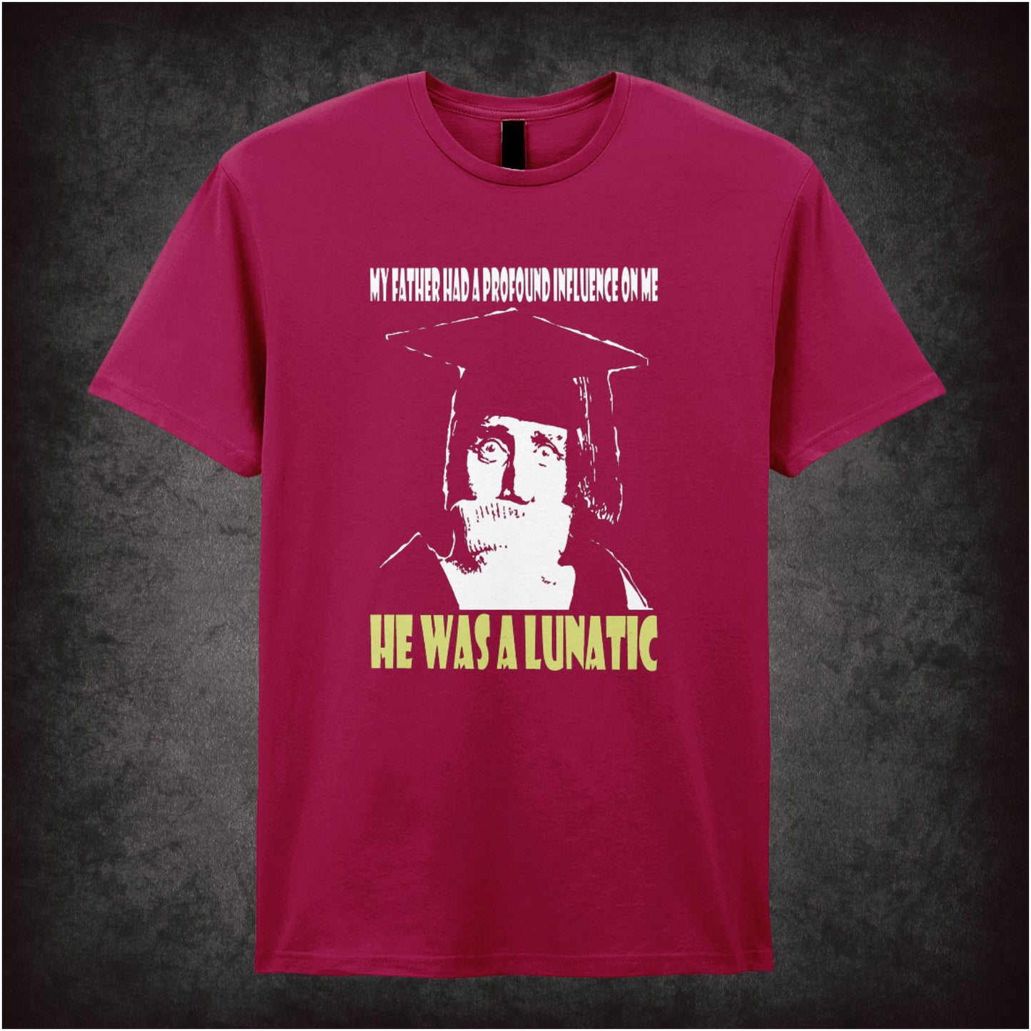 “Spike Milligan ‘My father had a profound influence on me… he was a lunatic’ T-shirt from Spike Milligan”