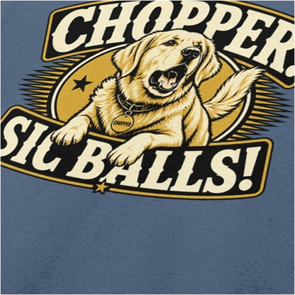 Chopper! Sic Balls! close up T-shirt in indigo from Stand By Me