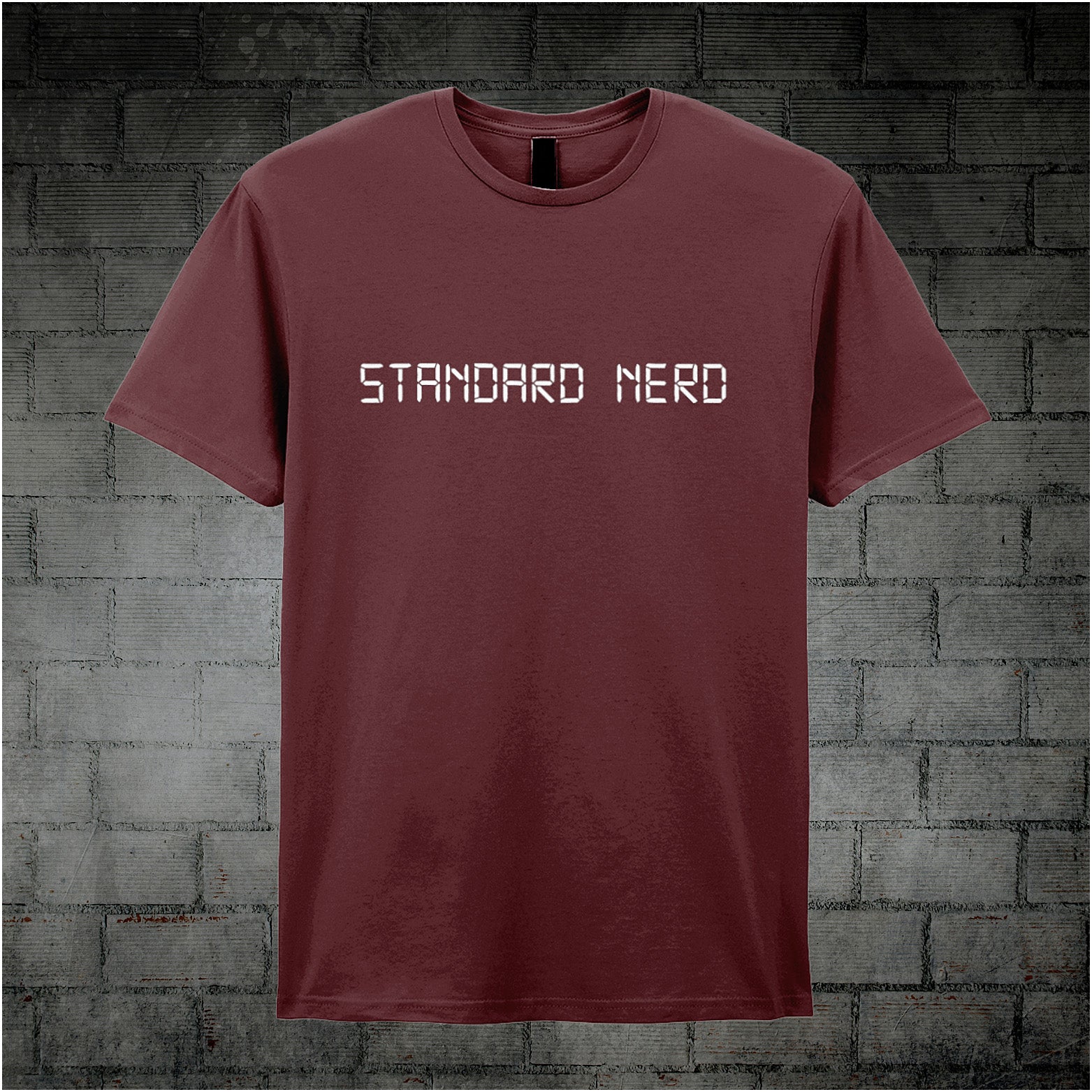 maroon unisex T-shirt featuring the phrase 'Standard Nerd' from The IT Crowd