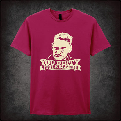 “Albert Steptoe ‘You dirty little bleeder’ T-shirt in cardinal red from Steptoe and Son”