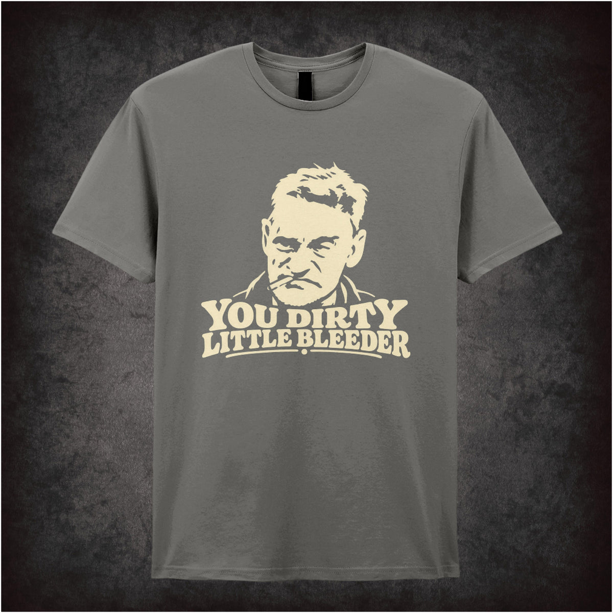 “Albert Steptoe ‘You dirty little bleeder’ T-shirt in charcoal from Steptoe and Son”