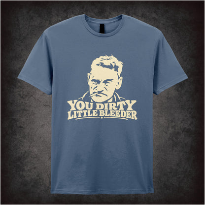 “Albert Steptoe ‘You dirty little bleeder’ T-shirt in indigo from Steptoe and Son”