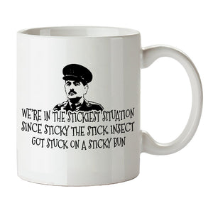 Blackadder Inspired Mug - "We're In The Stickiest Situation Since Sticky The Stick Insect Got Stuck On A Sticky Bun"