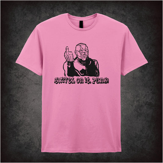 Swivel On It, Punk! soft-style azalea unisex t-shirt, Red Dwarf inspired design, British sci-fi comedy fan apparel.