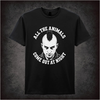 All the animals come out at night Travis Bickle T-shirt in black from Taxi Driver