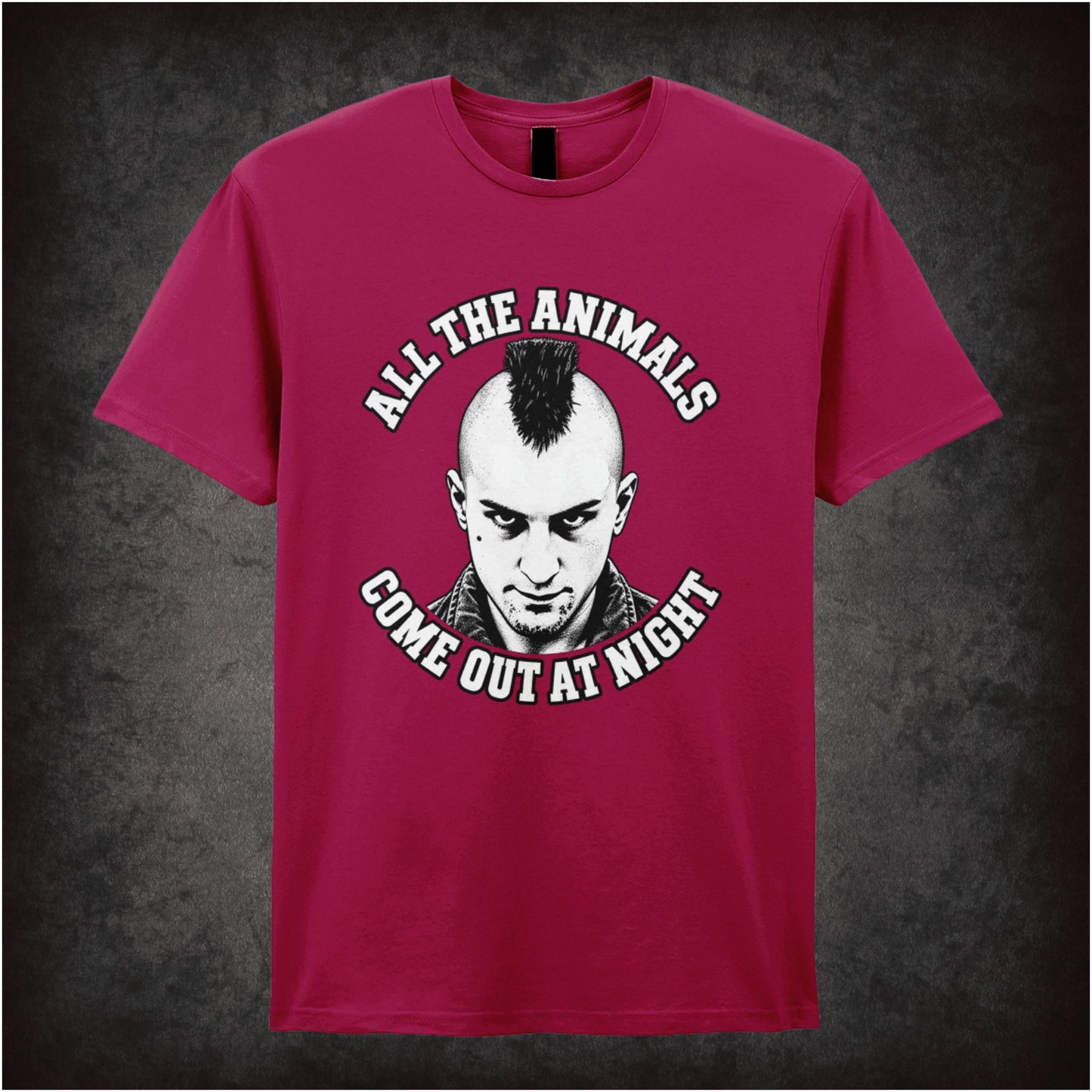 All the animals come out at night Travis Bickle T-shirt in cardinal red from Taxi Driver