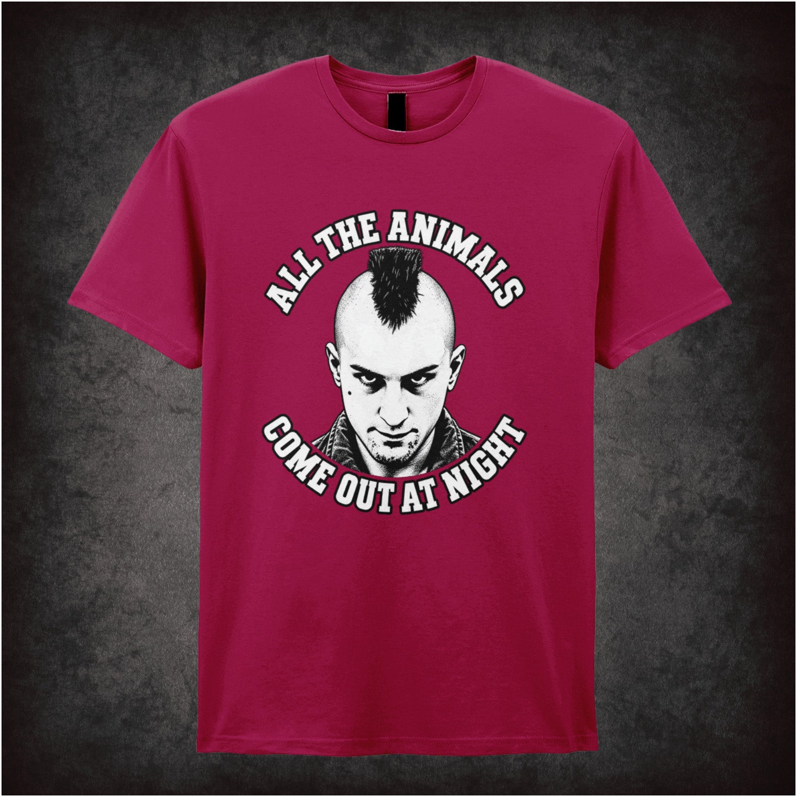 All the animals come out at night Travis Bickle T-shirt in cardinal red from Taxi Driver