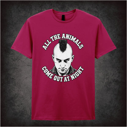 All the animals come out at night Travis Bickle T-shirt in cardinal red from Taxi Driver