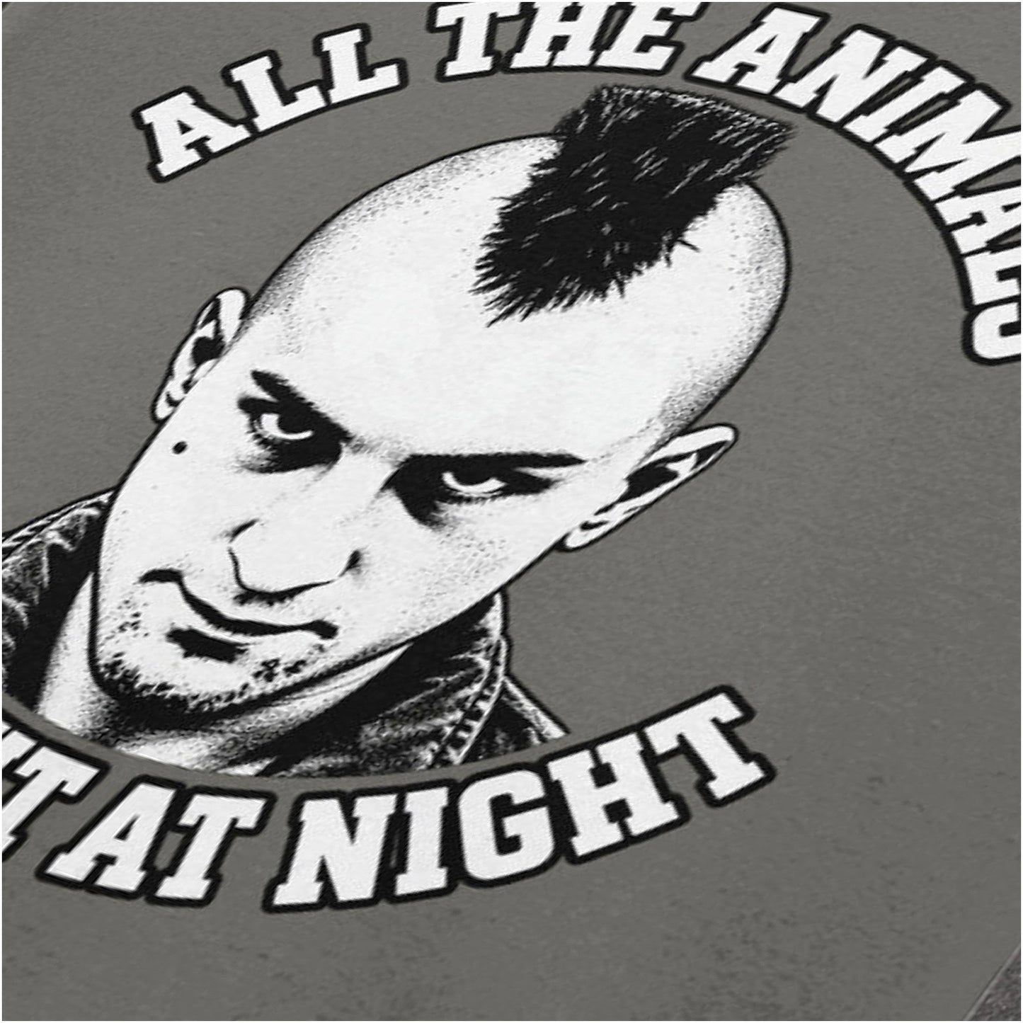 All the animals come out at night Travis Bickle close up T-shirt in charcoal from Taxi Driver